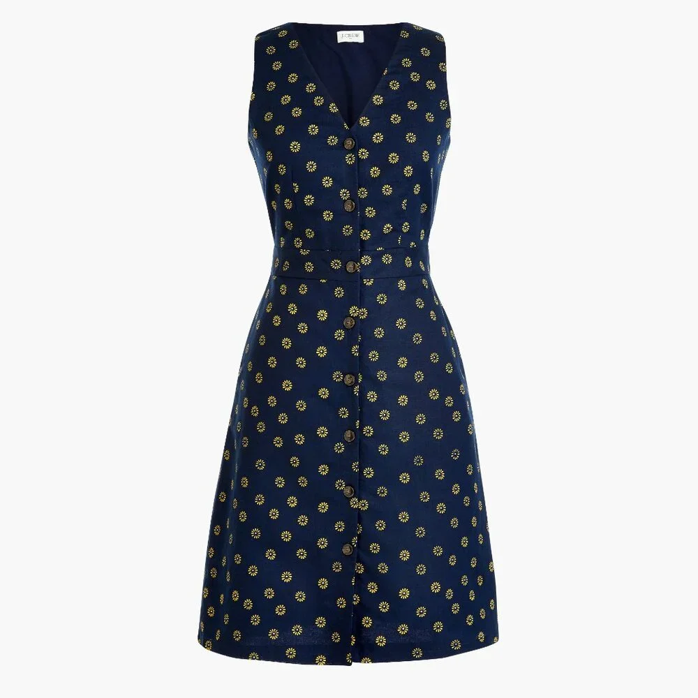 NEW J. Crew V Neck Button-Front Linen/Cotton Summer Dress (size 0) - Picture 11 of 13